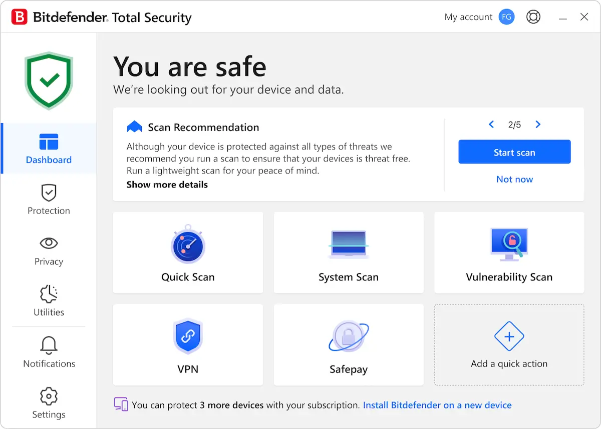 Bitdefender Total Security Dashboard