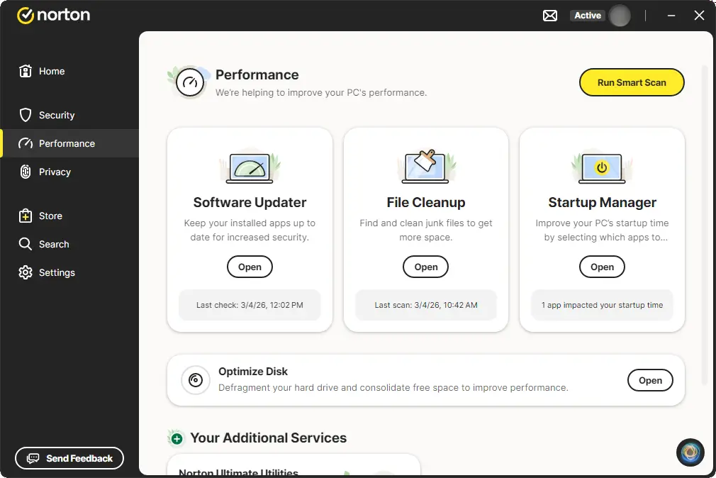 Norton 360 Performance Section